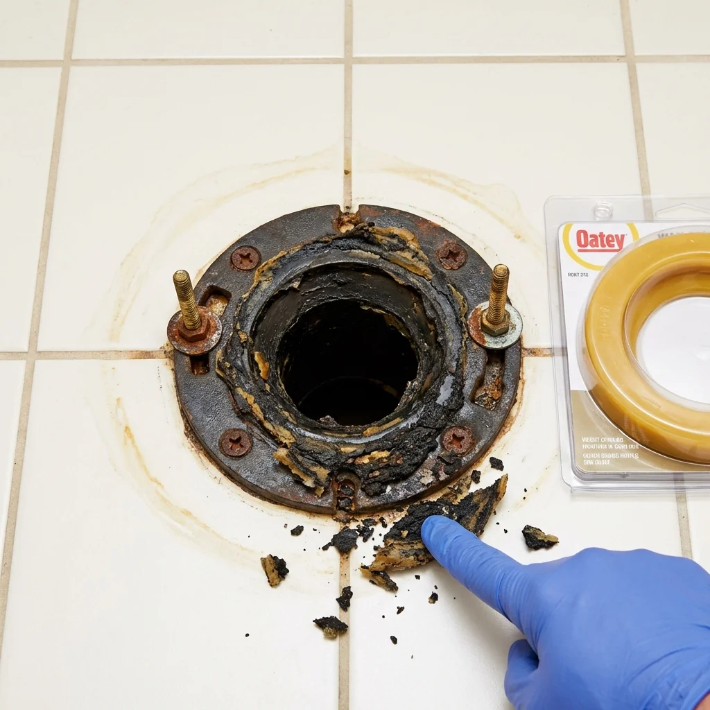 Failed wax ring showing water seepage at the base of a toilet in a Mountain View, CA home